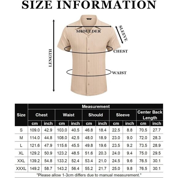 ❤️Men's Brown Shirts Short Sleeve Casual  Button Down Shirt Summer Beach Shirt - Picture 6 of 7